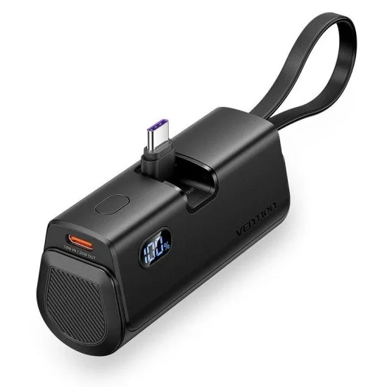 Vention Power Bank LED Display 4800mAh (USB-C + Lightning + USB-C) 22.5W Foldable USB-C Type _ black